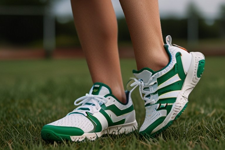 Kid wearing green grass volleyball shoes on grass, showcasing the best footwear for outdoor play