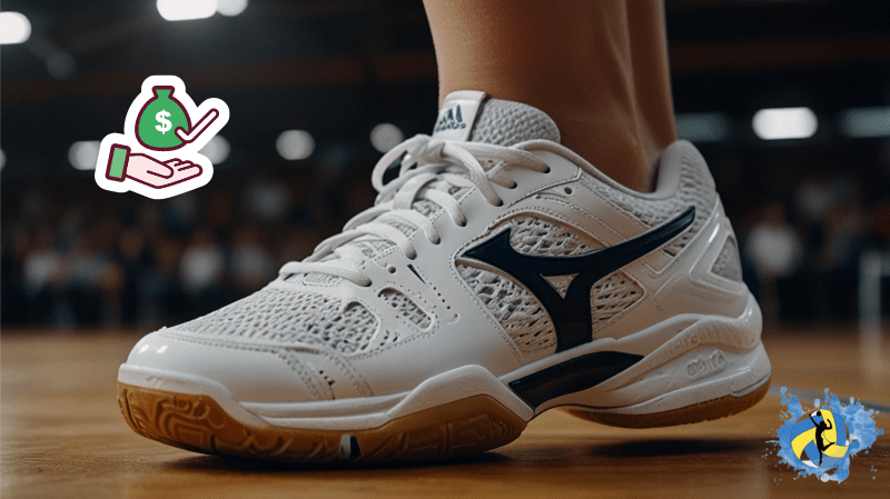 mid range white volleyball shoes in indoor volleyball court